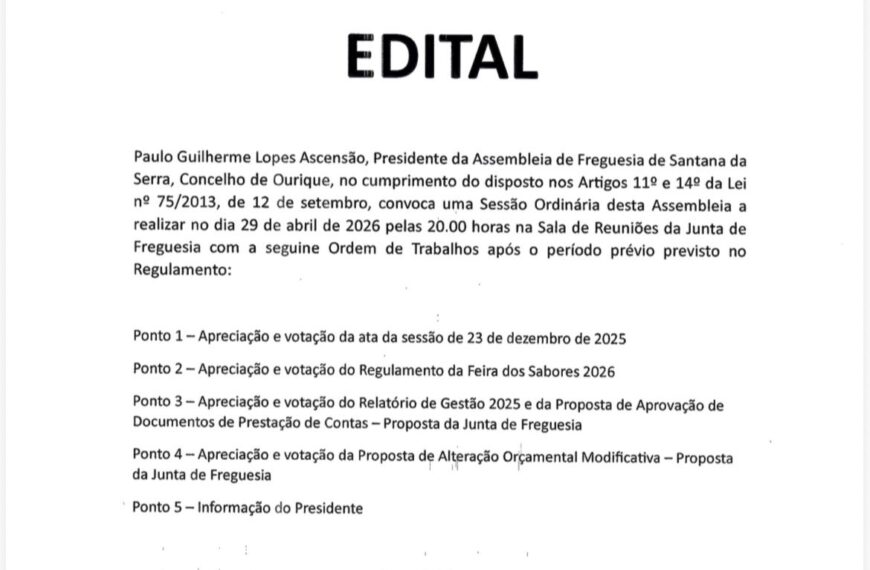 Convocação de Sessão Ordinária 29/04